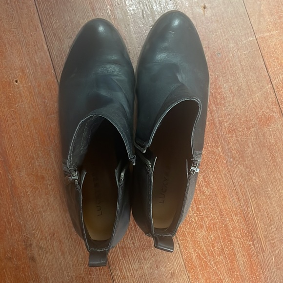 Lucky Brand • Black Leather Zippered Ankle Booties - Picture 2 of 3